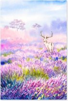 Graphic Message - Schilderij op Canvas - Hert - Aquarel Print - Landschap - Woonkamer