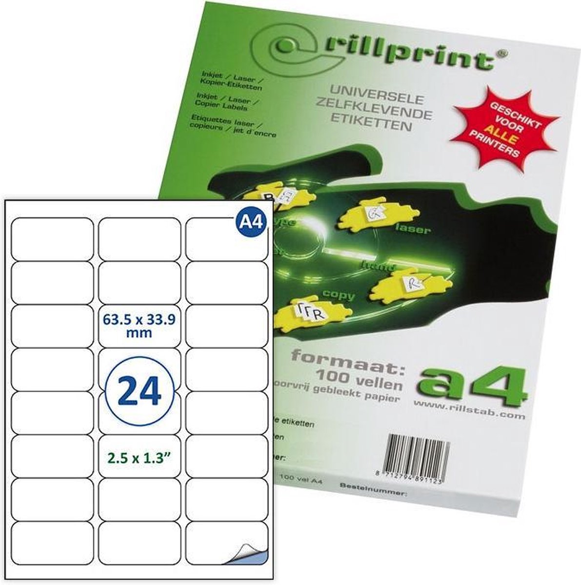 Etiketten Rillprint, Rillstab, 89104, 63,5x33,9mm, 24 op een vel
