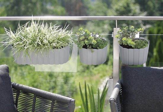 Plantenbak/bloembak met haken - antraciet grijs - 38 cm - kunststof - rechthoekige - voor balkon
