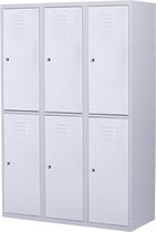 Lockerkast metaal met slot | Stalen lockerkast | Locker 6 deurs 3 delig | Grijs| 180x120x50 cm | LKP-1056