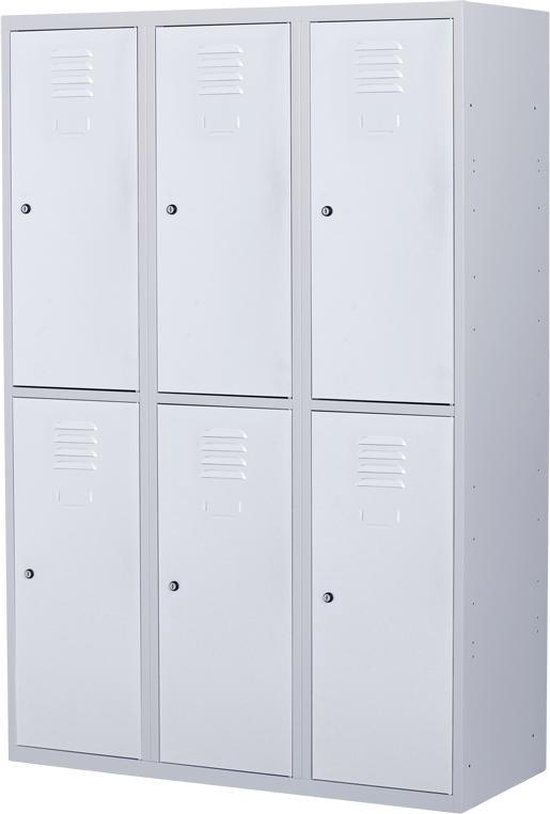 Lockerkast metaal met slot | Stalen lockerkast | Locker 6 deurs 3 delig | Grijs| 180x120x50 cm | LKP-1056