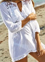 Tuniek Katoen Kwasten Cover-up, Wit, One Size