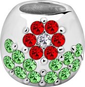 Quiges - 925 - Zilveren - Bedels -Sterling zilver - Beads - Zirkonia Groen en Rood Kers Patroon Kraal Charm - Geschikt – voor - alle bekende merken - Armband Z414