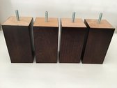 Set van 4 stuks houten Boxspring Bedden Meubelpoten Wengé (donker bruin) Beuken 13 cm hoogte 7x7 cm met M8 draadeinde Boxspring bedden banken