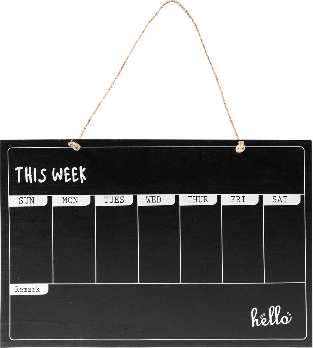 QUVIO Planbord - Memobord krijtbord - Wandborden - Krijtbord - Weekplanner voor kantoor - Planborden - Wand organizer - Familieplanner - Ophangbaar - Hout - 0,25 x 39,5 x 26,5 cm (lxbxh) - Zwart - QUVIO