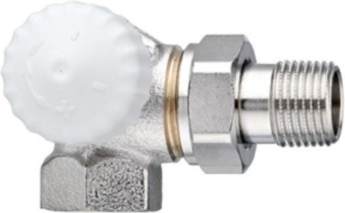 Heimeier V-exact II Thermostatische radiatorafsluiter 1/2" dubbel haaks links - Bediening: thermostatisch zonder knop