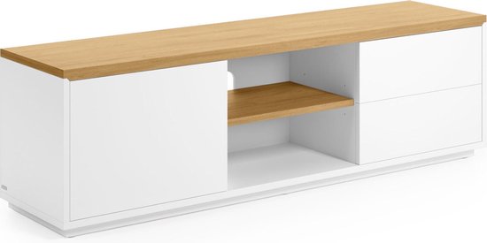 Kave Home – Abilen eikenfineer en wit gelakt TV-meubel 150 x 44 cm