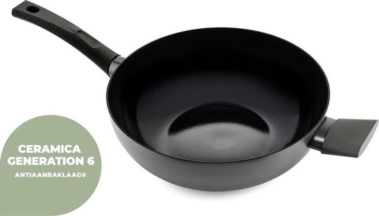 ISENVI Avon Wokpan Inductie met Deksel - 32 cm - Keramisch - Wok - PFAS, PTFE Vrij - Alle Warmtebronnen
