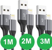 Phreeze 3x USB naar 8-Pin Oplaadkabels - 1 Meter + 2 Meter + 3 Meter - 2.4A Snelladen - Gevlochten Nylon kabels - Geschikt voor iPhone en iPad met Lightning Poort