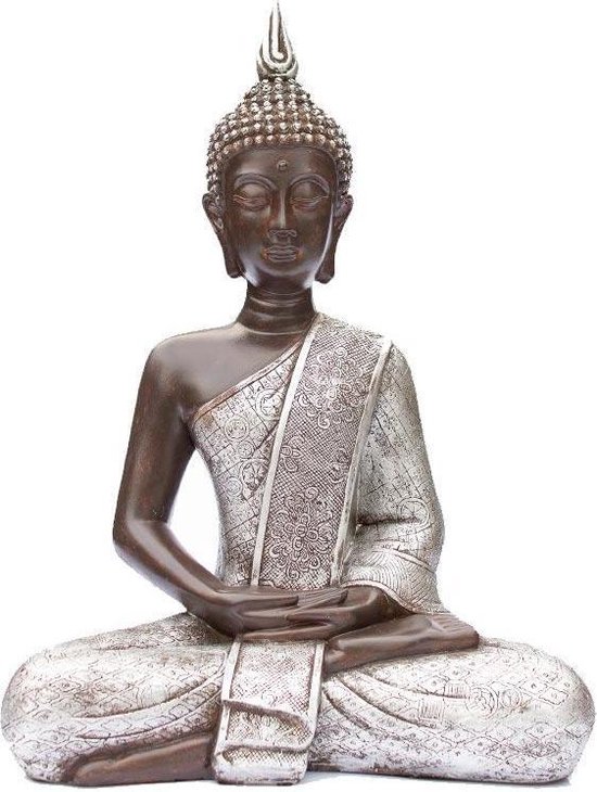 Thais Boeddhabeeld 43 cm - Boeddha Beeld zilverkleurig | GerichteKeuze
