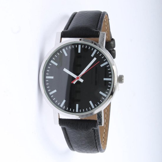 Brigada - unisex horloge - zwarte horloge band - lederen horlogeband - quartz uurwerk Vaderdag cadeau