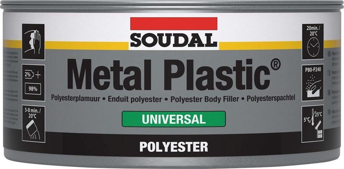 Soudal polyester plamuur metal plastic 2 kg