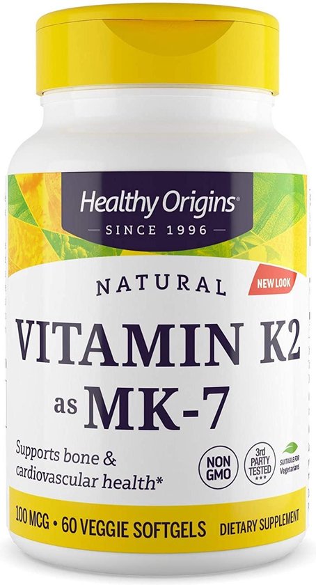 Vitamine K2 as MK-7, Natural, 100 mcg, 60 Veggie Softgels - Healthy Origins  | bol.com