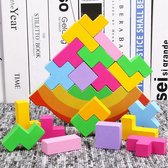 Montessori Balanceer Puzzel Groot 18cm met Tangram Tetris Blokjes Kleuter Educatief Speelgoed 4 jaar Houten Blokken Peuter Speelgoed Blokken - WoodyDoody