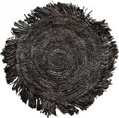 Bazar Bizar De Fringe Raffia Placemat - Rond - Zwart - Set van 4