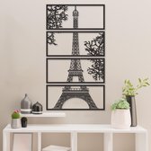 Wanddecoratie - Eifeltoren 4 Delen - Hout - Wall Art - Muurdecoratie - Woonkamer - Zwart - 120 x 68 cm