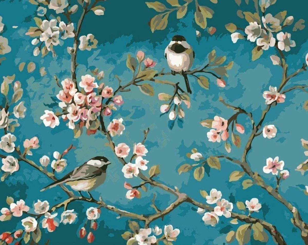 Schilderen Op Nummer Volwassenen - Vogels & Bloemen - 40x50 cm - Kleuren op Nummer Volwassenen - Canvas