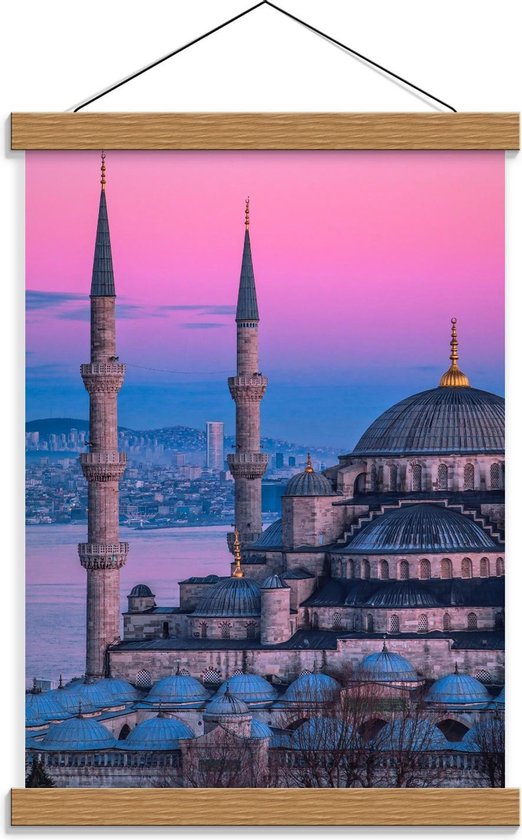 Schoolplaat – Moskee in Istanbul met een Mooie Zonsondergang - 30x40cm Foto op Textielposter (Wanddecoratie op Schoolplaat)