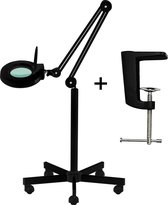 Loeplamp incl. rolstatief en tafelklem/ Loeplamp 2in1/Vergrootglas/Werklamp/Cosmetische lamp/Zwart