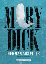 Boekomslag van Moby Dick met een illustratie van de witte walvis boven de titel.