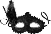 dressforfun - Venetiaans masker met zijdelingse veer zwart - verkleedkleding kostuum halloween verkleden feestkleding carnavalskleding carnaval feestkledij partykleding - 303549
