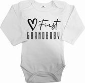 Rompertje baby met tekst-bekendmaking zwangerschap-voor opa en oma-eerste kleinkind-wit-zwart-Maat 56