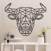 Geometrische Wanddecoratie - Stier - Dieren - Hout - Wall Art - Muurdecoratie - Woonkamer - Zwart - 74 x 59 cm