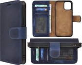 Iphone 12 Hoesje - Bookcase - iPhone 12 Book Case Wallet Echt Leder Hoesje blauw Cover