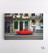 Cuba rode auto - Foto Prent Canvas Schilderijen (Wanddecoratie woonkamer / slaapkamer) -