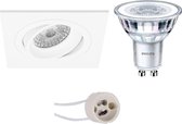 PHILIPS - LED Spot Set - CorePro 827 36D - Primux Borny Pro - GU10 Fitting - Inbouw Vierkant - Mat Wit - 4.6W - Warm Wit 2700K - Kantelbaar - 92mm