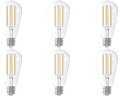 CALEX - LED Lamp 6 Pack - Filament ST64 - E27 Fitting - Dimbaar - 4W - Warm Wit 2300K - Transparant Helder