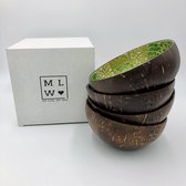 MLMW - Kokosnoot Kom Oosters Groen - Coconut Bowl Oriental Green - 650 ML - Handgemaakt - Uniek - Duurzaam - 100% Natuurlijk - Set van 4 - geschikt voor smoothie bowls, yoghurt, sn