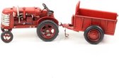 Beeld - Rode tractor met trailer - Gedetailleerd tinnen model - 10,7 cm hoog