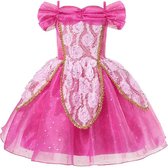 Prinses - Doornroosje jurk - kort - Doornroosje -  Prinsessenjurk - Verkleedkleding - Roze - Maat 98/104 (110) 2/3 jaar