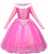 Prinses - Doornroosje - lange mouwen - Doornroosje -  Prinsessenjurk - Verkleedkleding - Roze - Maat 122/128 (130) 6/7 jaar