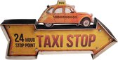 Retro Metalen Muurdecoratie - Taxi Stop (design) met 7 Lichtpunten - Vintage - 47 cm x 25 cm
