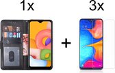 Samsung A10S hoesje bookcase zwart - Samsung Galaxy A10s wallet case portemonnee hoes cover hoesjes - 3x Samsung Galaxy A10S screenprotector