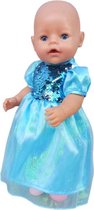 Dolldreams poppenkleding - Blauw jurkje met omkeerbare Pailletten