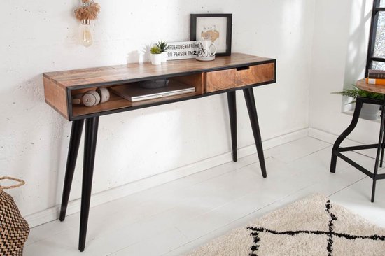 Industriële console tafel zoals bureau tafel 120cm Mangohout met zwarte  poten | bol.com