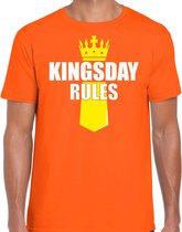 Koningsdag t-shirt Kingsday Rules met kroontje oranje - heren - outfit / kleding / shirt XXL