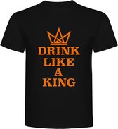 T-Shirt - Casual T-Shirt - Fun T-Shirt - Fun Tekst - Lifestyle T-Shirt - Mood - Koningsdag - Oranje Boven - Feest - Drink Like A King - Zwart - L