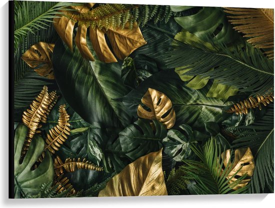 Canvas  - Gouden Bladeren tussen Groen Bos - 100x75cm Foto op Canvas Schilderij (Wanddecoratie op Canvas)