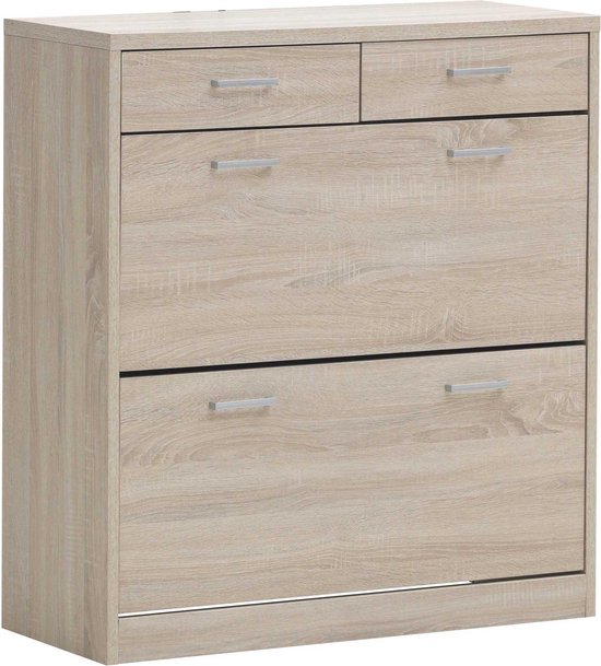 HOMCOM Schoenenkast, schoenenkast, 2 laden en 2 klapdeuren met HOMCOM Schoenenkast, schoenenkast, 2 laden en 2 klapdeuren met