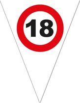 Leeftijd verjaardag vlaggenlijn met 18 jaar stopbord opdruk 5 meter - Plastic - 10-vlaggetjes per slinger - Feestartikelen/versiering