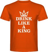 T-Shirt - Casual T-Shirt - Fun T-Shirt - Fun Tekst - Lifestyle T-Shirt - Mood - Koningsdag - Oranje Boven - Feest - Drink Like A King - Oranje - L