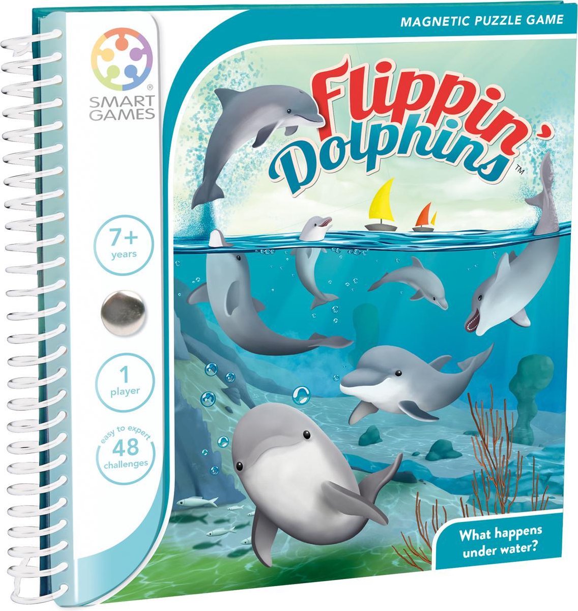 SmartGames - Flippin' Dolphins - magnetische puzzelspel - 48 onderwateravonturen - Dolfijnen - SmartGames
