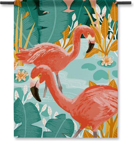 Villa Madelief Wandkleed Flamingo - Muurdecoratie KidsWandkleden - Textielposter - 90x120cm - Wandkleed - Wandtapijt - Wanddecoratie voor thuis - Makkelijk op te hangen - Poster met houten hangers