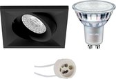 PHILIPS - LED Spot Set - MASTER 927 36D VLE - Prima Qiundo Pro - GU10 Fitting - DimTone Dimbaar - Inbouw Vierkant - Mat Zwart - 4.9W - Warm Wit 2200K-2700K - Kantelbaar - 80mm