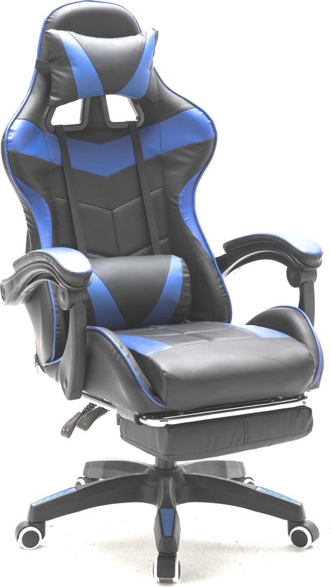 Gamestoel met voetsteun Cyclone tieners - bureaustoel - racing gaming stoel - blauw zwart - VDD Gaming