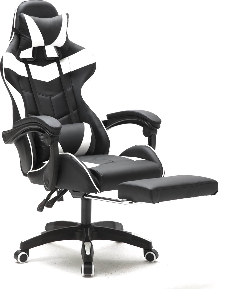 VDD Gaming Stoel Ergonomisch Zwart/Wit met Voetsteun - afbeelding 2